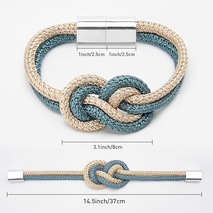 NICEEC 2 Pack Mini Magnetic Curtain Tiebacks Nordic Simple Style Drape Tie Backs Elegant Hand Weave Rope Knot Decorative Curtain Holdbacks for Home & Office Thin Window Drapery (Teal & Beige)