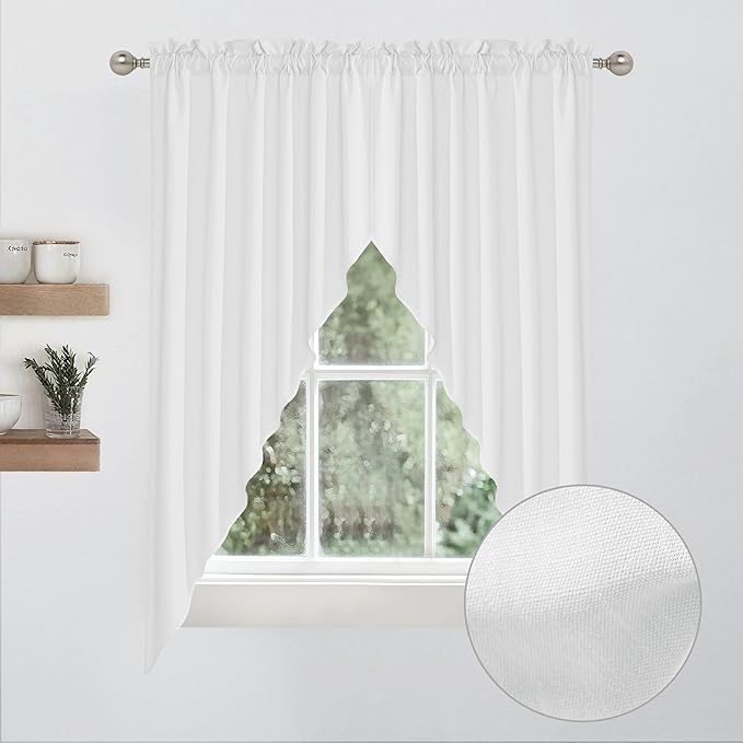 RYB HOME 2 Panels Valance for Windows Thick Faux Linen Blended Light Filtering Privacy Protect Short Swag Topper for Bedroom Bathroom, Rod Pocket, White, W 36 x L 63 inch