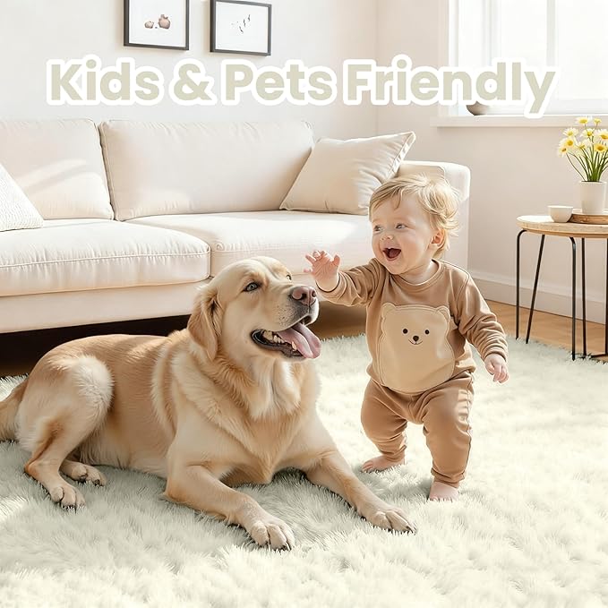 5x7 Area Rugs for Living Room Rug: Soft Fluffy Shag Cream White Rugs for Bedroom, Non-Slip Large Fuzzy Plush Rug Indoor Floor Carpet for Nursery Kids Boys Girl Room, Dorms, Playroom, Modern Home Decor