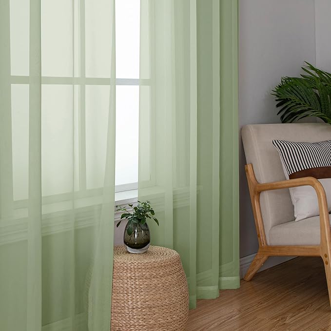 Chyhomenyc Light Green Sheer Curtains 84 Inches Long 2 Panels Set- Light Filtering Curtains for Bedroom, Soft Airy Voile Rod Pocket Living Room Window Drapes, 42Wx84L Inches, 2 PCS