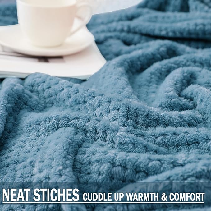 Exclusivo Mezcla Fleece Bed Blanket King Size, Super Soft and Warm Blankets for Couch, Sofa and Bed Waffle Textured, Cozy, Fuzzy and Lightweight (Slate Blue, 90x104 Inches)