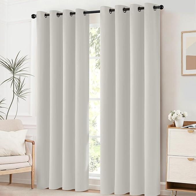 Yakamok Curtains 63 Inch Length Room Darkening Thermal Insulated Soft and Smooth Curtain with Grommet for Living Room(2 Panels,52Wx63L, Light Beige)