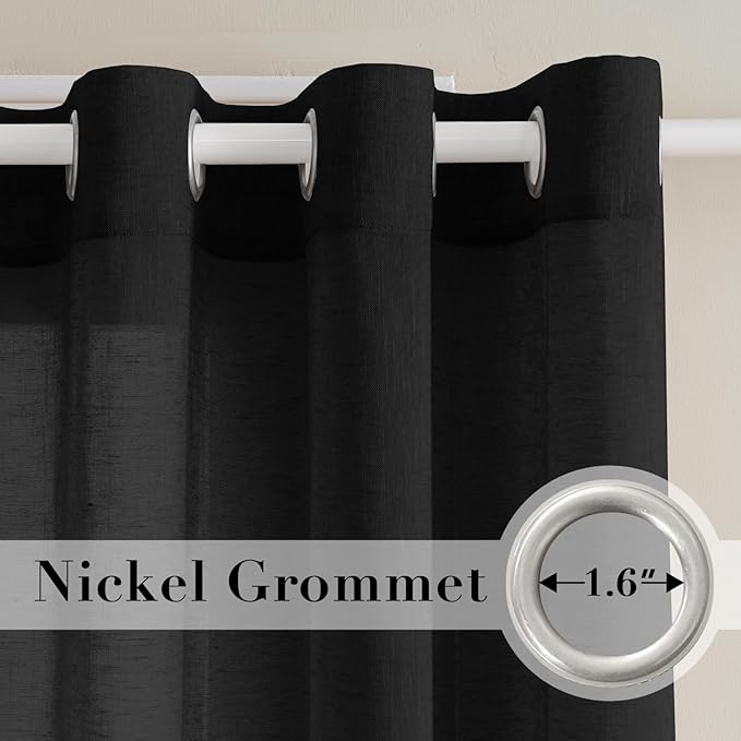 H.VERSAILTEX Linen Curtains Natural Blended Curtain Panels for Living Room/Light Reducing Linen Semi Sheer Curtains 72 inch Length 2 Panels Set Nickel Grommet Window Panels, 52" x 72", Black