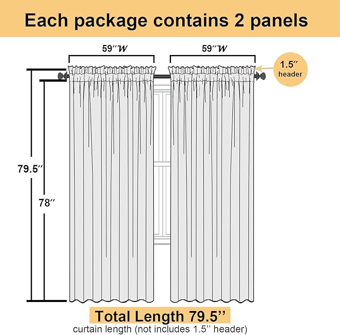Lecloud White Sheer Curtains 78 Inches Long 2 Pcs, Elegant Window Treatments Light Filtering Living Room Curtains for Bedroom, Rod Pockets Voile Drapes for Dining Room, Each Panel 59" W x 78" L