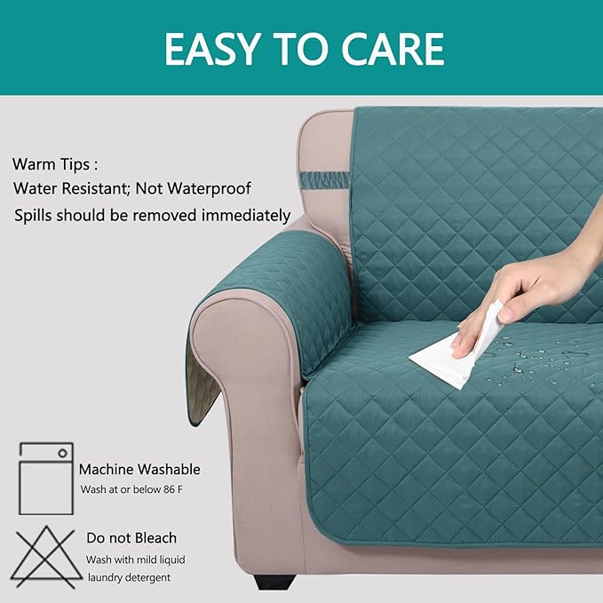 U-NICE HOME Recliner Chair Covers Reversible Chair Cover Pet Covers for Dogs with Elastic Straps Water Resistant Diamond Quilted (28''Recliner Oversized, Blue/Beige)