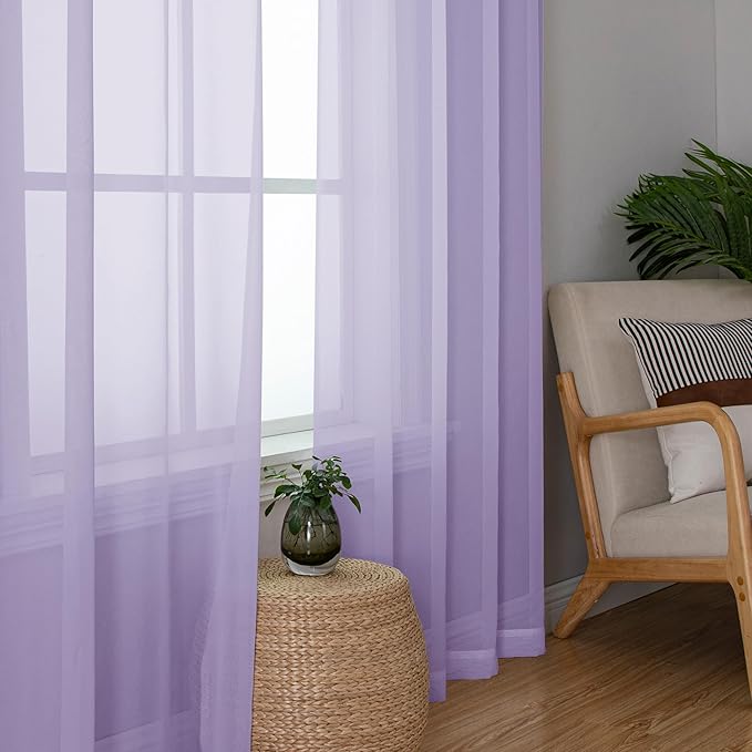 OWENIE Sheer Curtains 78 inches Long for Bedroom Living Room 2 Panels Set, Rod Pocket Soft Light Filtering Privacy Fimly Sheer Curtains & Drapes, Solid Purple Window Treatments, 42Wx78L