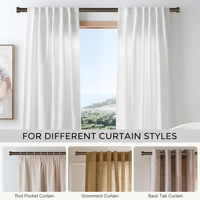 VOIIY 2 Pack Curtain Rods for Windows 28 to 48 Inch(1.5-5 Feet), Bronze 1'' Diameter Drapery Rods with End Cap Style Design,Modern Adjustable Heavy Duty Curtain Rod,Size:30''-60''