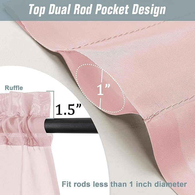 Blush Pink Valances for Windows 14 inch Length 2 Panels, Small Voile Sheer Curtains for Bathroom, Soft Fabric Lightweight Light Filtering Kitchen Curtains, Dual Rod Pocket, 2x42Wx14L Inches