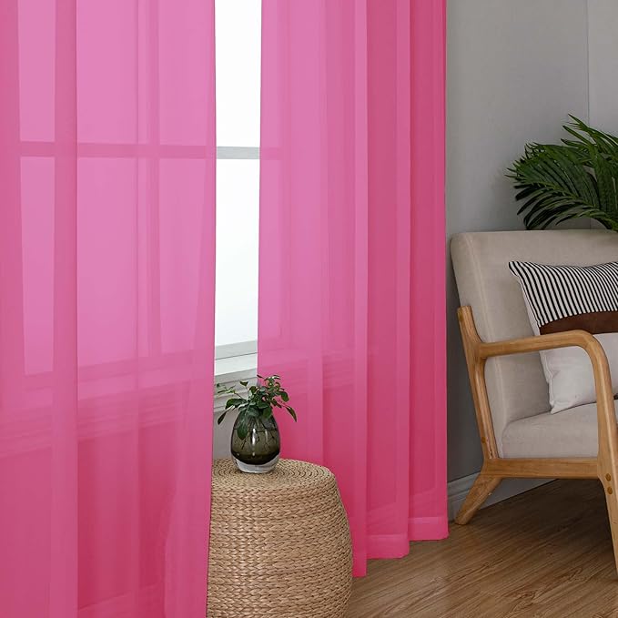 OWENIE Sheer Hot Pink Curtains for Bedroom Living Room 78 Inches Long 2 Panels Set, Soft Solid Light Filtering Sheer Curtain Rod Pocket Clear Drapes for Window Sliding Door, Hot Pink, 42 x 78 Inch