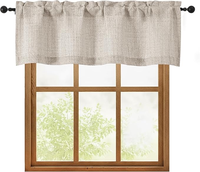 OWENIE Linen Valances for Windows 1 Pcs, Light Filtering Textured Farmhouse Short Small Valance Curtains for Bathroom Basement Living Room Bedroom, Rod Pocket Half Curtains Over Sink, 52" Wx16 L
