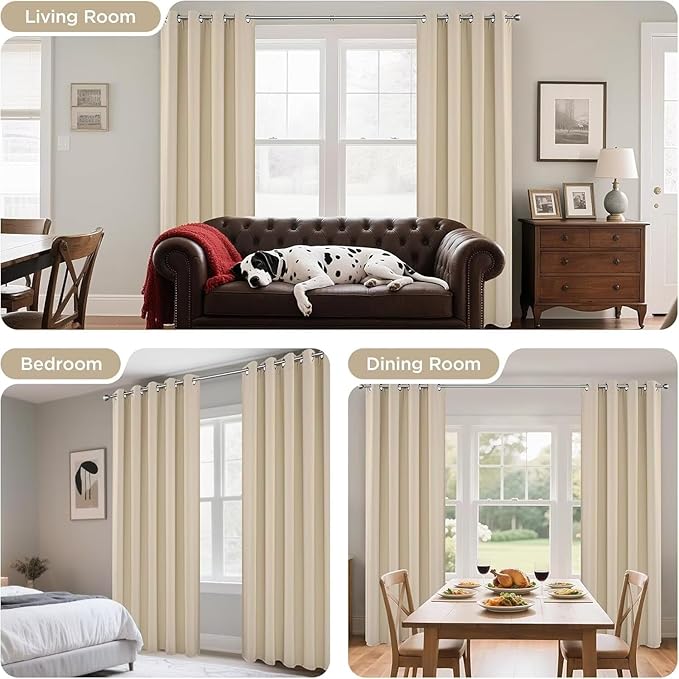 Joydeco Blackout Curtains 84 Inch Length 2 Panels Set, Thermal Insulated Long Curtains& Drapes 2 Burg, Room Darkening Drapes for Bedroom Living Room (Light Beige, W37 x L84 Inch)