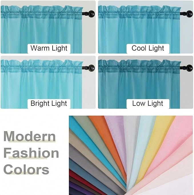 Sheer Curtains 63 Inch Length 2 Panels Set for Living Room Bedroom, Airy Soft Light Filtering Sheer Dining Room Curtains, Modern Rod Pocket Drapes, Aqua, Each 42" Wx63 L