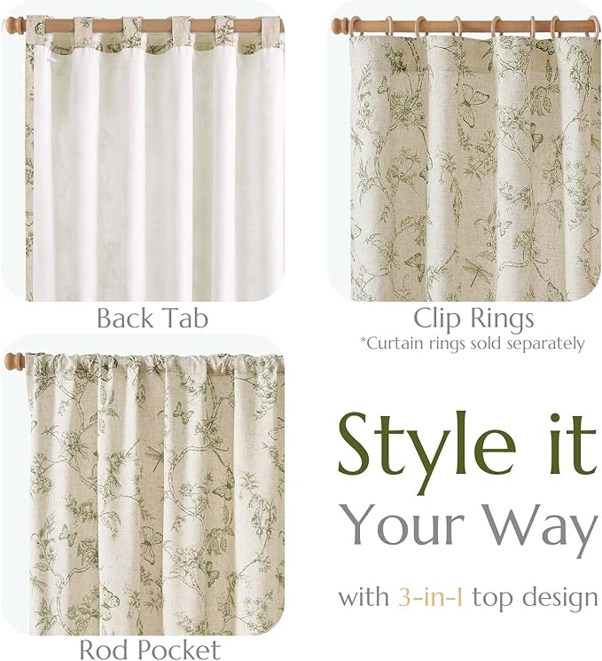 jinchan Floral Curtains Lined Linen Blend Curtain for Living Room 84 Inch Length Sage Green Farmhouse Flower Patterned Curtain French Country Curtains Drapes Back Tab Rod Pocket 2 Panels