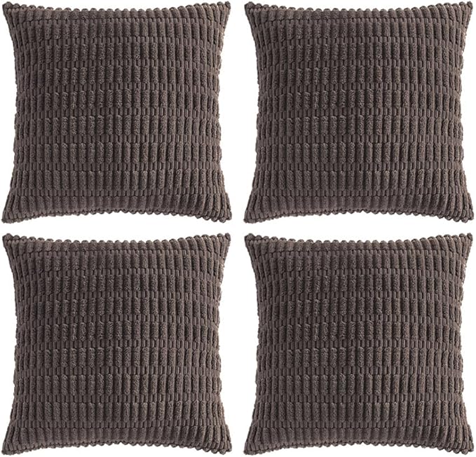 Fancy Homi 4 Packs Boho Dark Brown Decorative Throw Pillow Covers 18x18 Inch for Living Room Couch Bed Sofa, Rustic Modern Farmhouse Home Decor, Soft Plush Corduroy Cute Square Cushion Case 45x45 cm