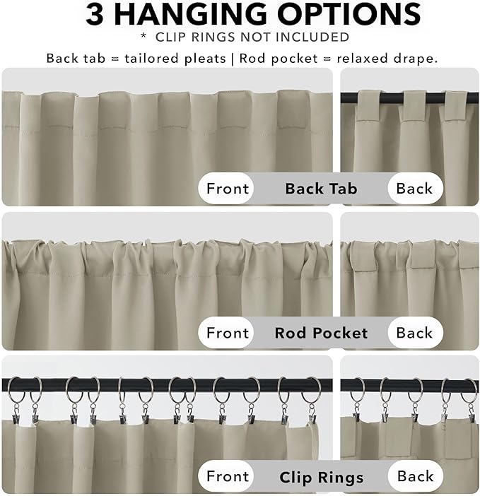 Deconovo Blackout Curtains, Thermal Insulated, W70 x L95 2 Panels, Back Tab, Machine Washable, Room-Darkening Drapes for Bedroom/Living Room Light Beige