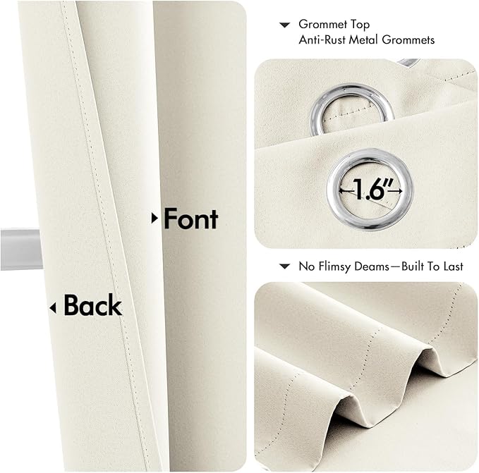 MIULEE Cream Blackout Curtains for Bedroom Living Room 45 Inches Long 2 Panels, Thermal Insulated Room Darkening Drapes Solid Grommet Noise Reduction Light Blocking Window Treatments 40x45 Inch