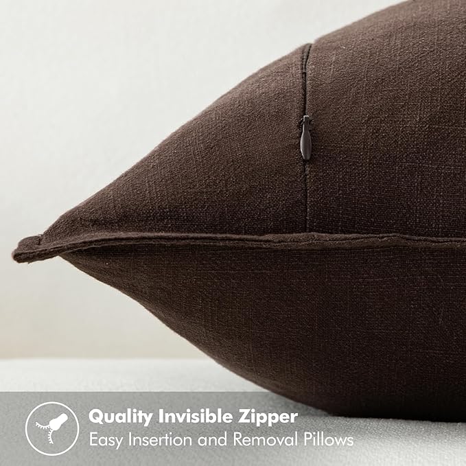 MIULEE Decorative Linen Euro Sham Pillow Covers 26x26 Dark Brown Boho Farmhouse Neutral Winter Couch Throw Pillows for Bed Pack of 2 Accent Modern Pillowcase Sofa Livingroom Home Decor
