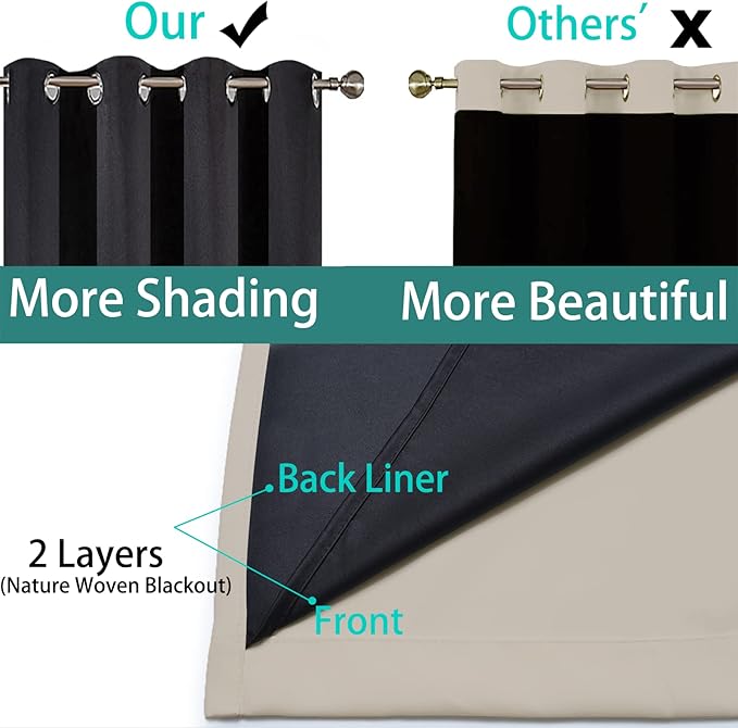 Yakamok 100% Blackout Curtains 84 Inches Long, 2 Thick Layers Heat and Full Light Blocking Soft Thermal Insulated Drapes for Bedroom(52" Wide Each Panel, Natural, 2 Panels)