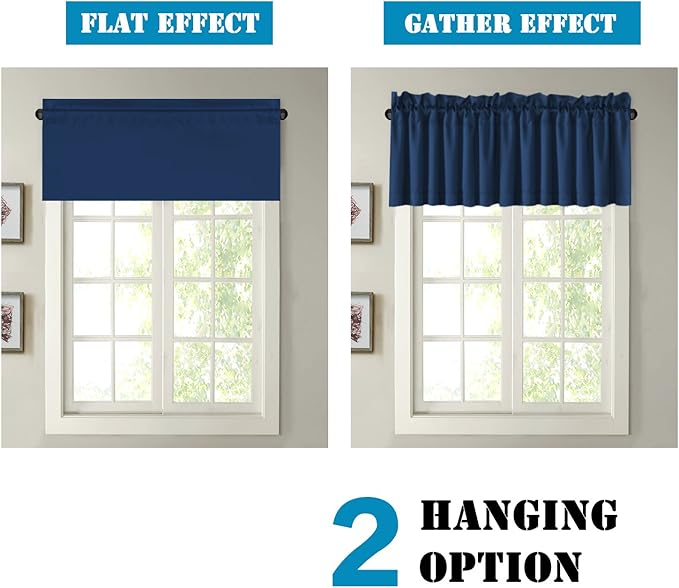 H.VERSAILTEX Blackout Valances for Windows,Navy Blue Kitchen Valance Curtains for Living Room/Bedroom/Bathroom/Basement Privacy Rod Pocket Short Window Valance Curtains, 4 Panels 52" W x 18,Navy