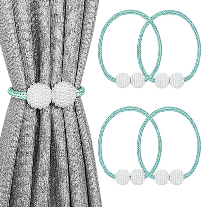 Melaluxe 4 Pack Magnetic Curtain Tiebacks, Decorative Curtain Holdbacks for Window Décor (Teal)