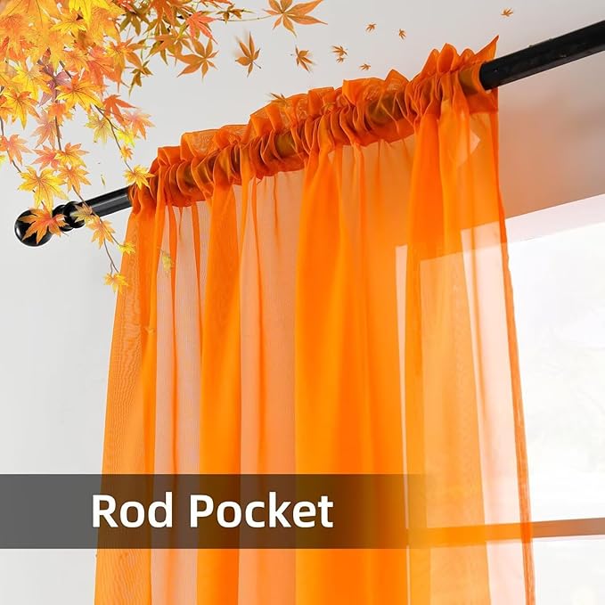 youleyar Solid Sheer Rod Pocket Curtain Voile Draperies 2 Panels Orange Beige Black Grey Coffee 70 Inch Width 84 Inch Long 1 Pair for Kitchen Bedroom Children Living Room Yard(Orange,70Wｘ84L)