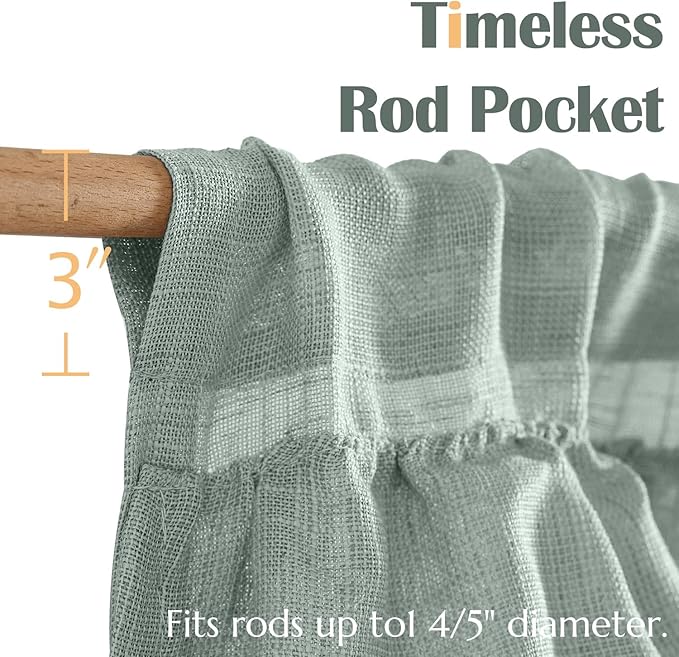jinchan Ruffled Valance Curtain Slubbed Crossed Kitchen Valance Vintage Shabbychic Style for Living Room Small Windows 18 Inch Cottagecore Farmhouse Half Window Rod Pocket 1 Panel Frosty Green