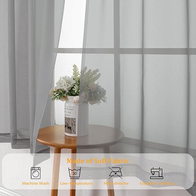 Gwine Light Grey Sheer Curtains 72 Inches Long 2 Panels Set for Front Door, Light Filtering Sheer Curtains for Living Room, Rod Pocket Window Treatments Drapes, Each 42" Wx72 L