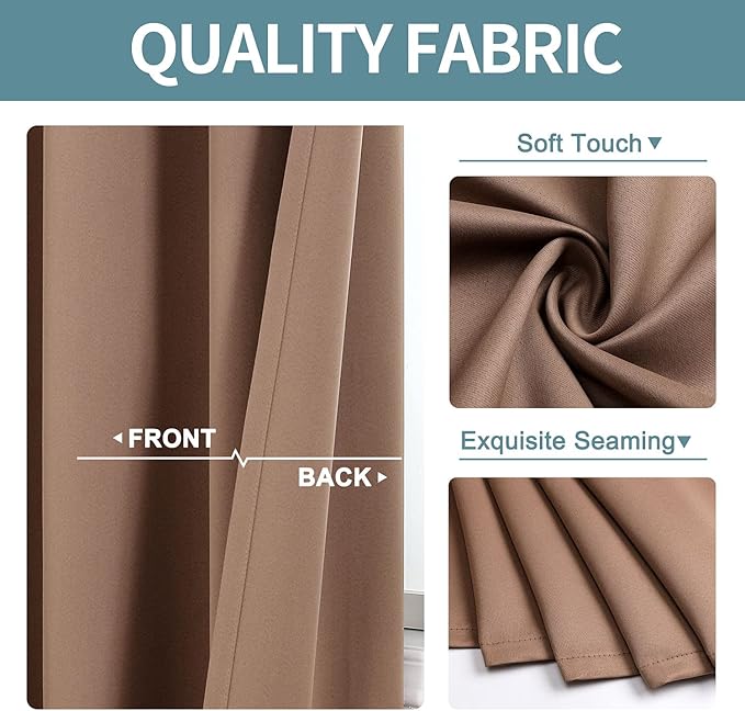 ChrisDowa Room Darkening Curtains 80 Inches Long 2 Panels Set for Living Room, Grommet Thermal Insulated Blackout Curtains for Bedroom (Cappuccino, 52 x 80 Inch)