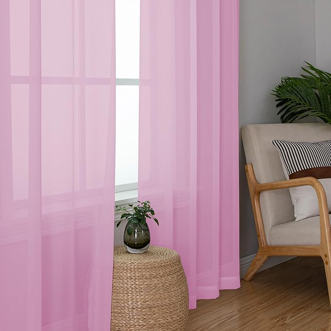 Chyhomenyc Pink Sheer Curtains 120 Inches Long - Light Filtering Voile Extra Long Panel Drapes for Floor to Ceiling Window, Elegant Soft Living Room Curtains, Each 42Wx120L Inch, 10FT, 2 Panels