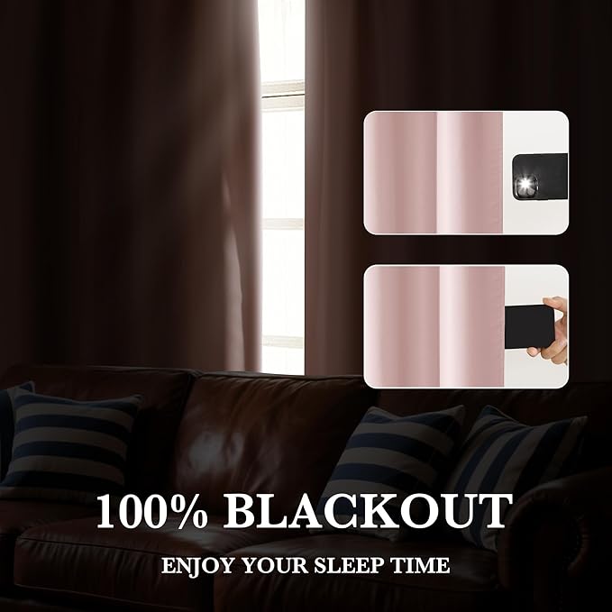 RYB HOME Bedroom Blackout Curtains 80 inches Long, 100% Blackout Thermal Insulated Noise Reducing Curtains for Living Room Nursury, 42 inches Wide by 80 inches Long, Baby Pink