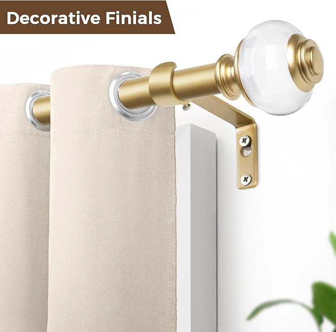Gold Curtain Rods for Windows 66 to 120, USFOOK 7/8 Inch Telescoping Splicing Drapery Rods, Decoration for Home with Translucent Finials