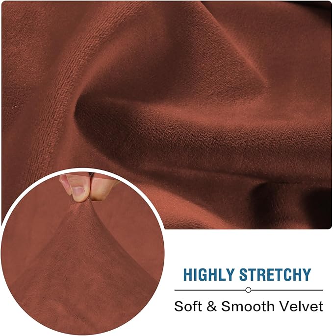 H.VERSAILTEX Velvet Stretch Couch Cushion Cover Plush Cushion Slipcover for Chair Loveseat Sofa Cushion Furniture Protector Seat Cushion Sofa Cover (3 Piece Sofa Cushion Covers, Rust)