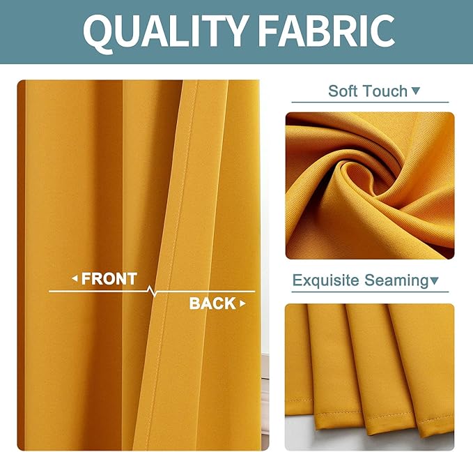 ChrisDowa Room Darkening Curtains 102 Inches Long 2 Panels Set for Living Room, Grommet Thermal Insulated Blackout Curtains for Bedroom (Mustard Yellow, 52 x 102 Inch)