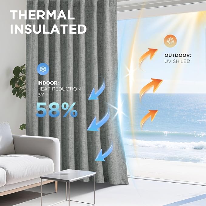 Joydeco Blackout Curtains for Bedroom - 72 Inch Long 100% Light Blocking 2 Panels Light Grey Drapes, Thermal Insulated Room Darkening Curtains, Linen Textured for Living Room, Rod Pocket & Back Tabs