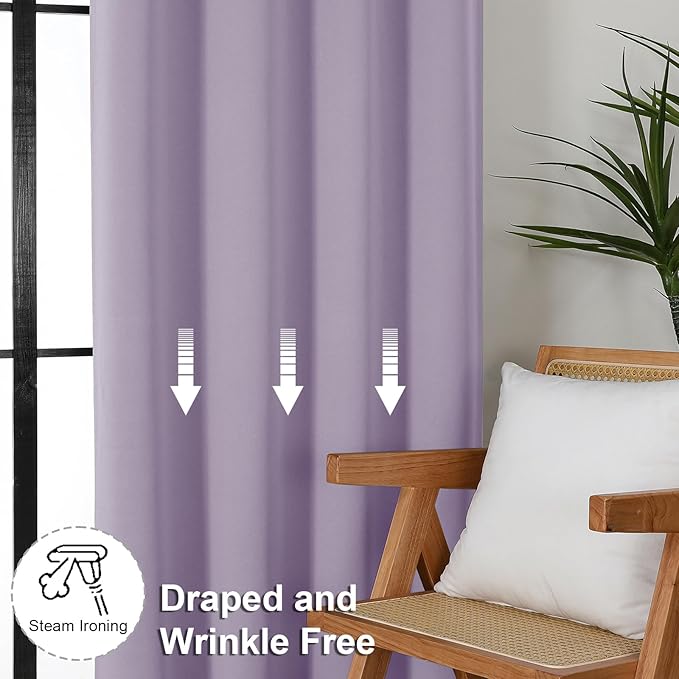 Simplebrand Ava Lilac Blackout Curtains for Bedroom 96 Inches Long 2 Panels, Solid Thermal Insulated, Energy Saving Nursery Window Treatment Curtains Blackout Drapes, W40 x L96 Inch, Lilac