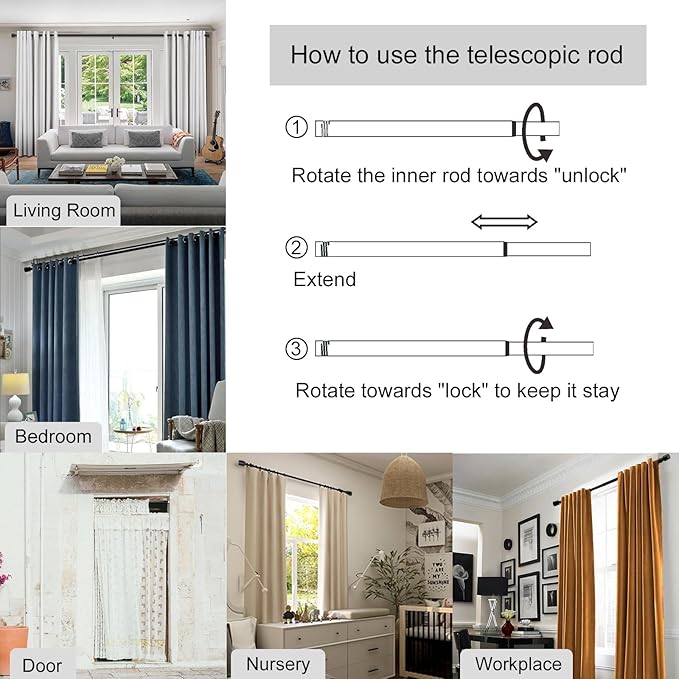 Byondeth Curtain Rods for Windows 16 to 120 Inches Adjustable Length 1 Inch Diameter Window Curtain Rod with Aluminium End Cap, Silver Gray