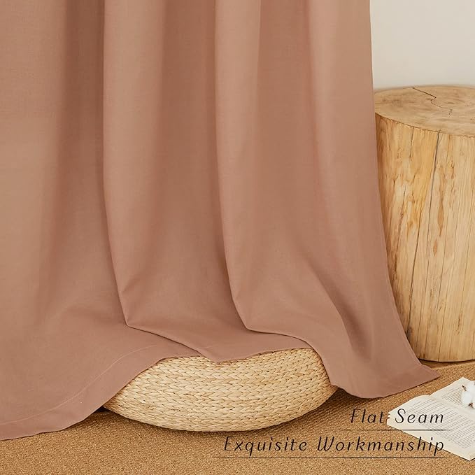 NICETOWN Terracotta Thick Linen Curtains 72" Length, Grommet Privacy Window Treatments Linen Weave with Light Penetration Vertical Drapes for Farmhouse/Home Office, W42 x L72, 2 Panels