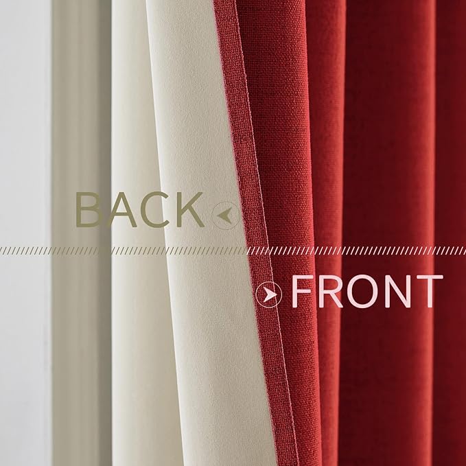 MIULEE 100% Blackout Linen Curtains for Bedroom Thermal Insulated Red Grommet Room Darkening Curtains & Drapes Christmas Decor for Living Room Nursery 52 x 84 Inch (2 Panels)