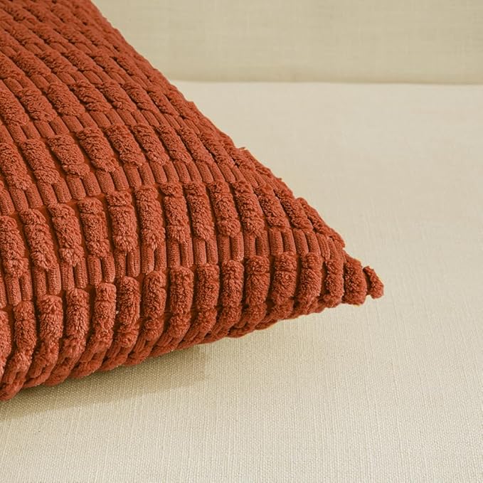 Fancy Homi 4 Packs Boho Burnt Orange Fall Decorative Throw Pillow Covers 22x22 Inch for Couch Bed Sofa, Rustic Modern Farmhouse Home Decor, Soft Plush Corduroy Cute Square Cushion Case 55x55 cm