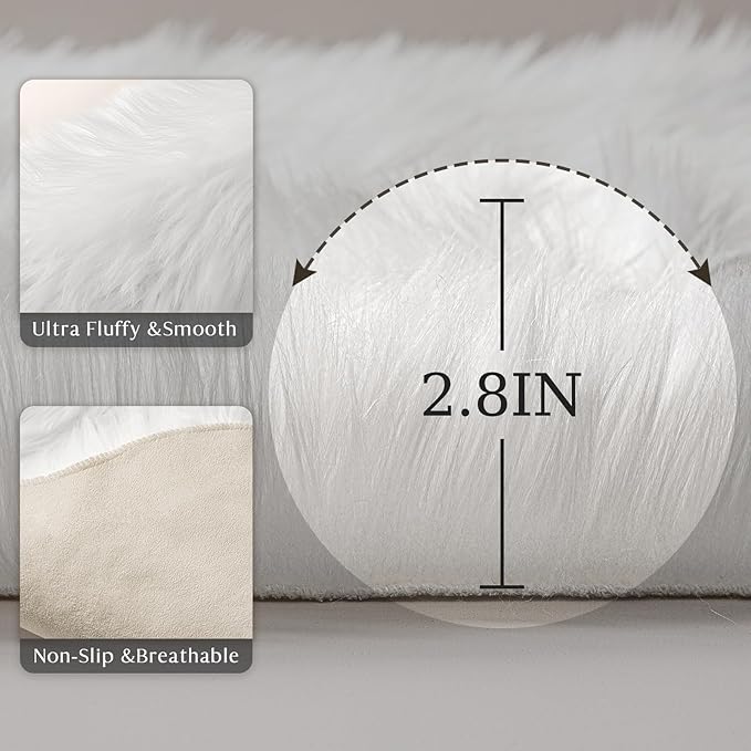 Ashler faux fur rug, Fluffy Shaggy Area Rug Ultra Soft 3 x 5 Feet Rectangle Fur Rug Beige Fuzzy Rug Machine Washable Shag Rug, Nursery Decor Throw Rugs for Bedroom, kids room, Living Room