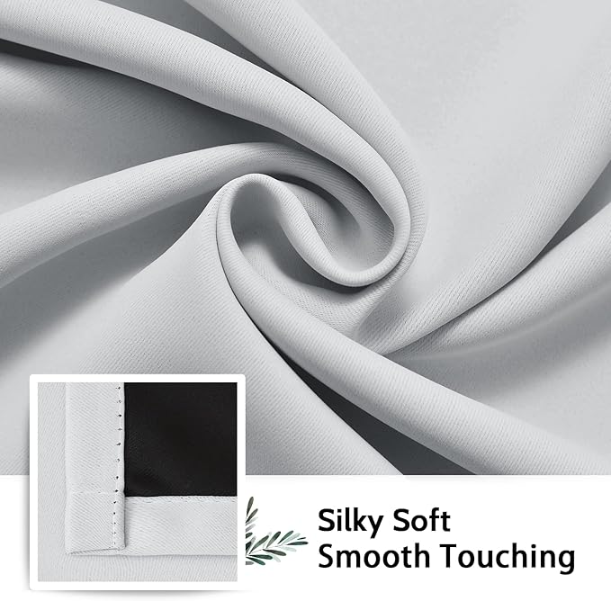 SimpleHome 100% Blackout Curtains for Bedroom,Thermal Insulated Grommet Window Drapes Room Darkening White Curtains for Living Room with Black Back,42 x 84 Inch,2 Panels