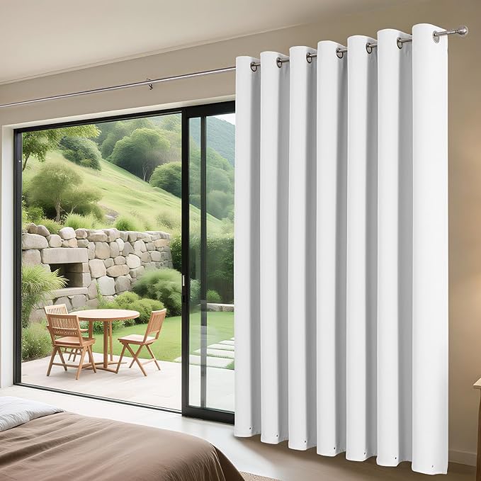 Joydeco Blackout Patio Sliding Door Curtains 90 Inches Long, Grommet Privacy Room Divider Curtains, Extra Wide Thermal Blackout Drapes for Bedroom Living Room (Pure White, 80Wx90L, 1 Panel)