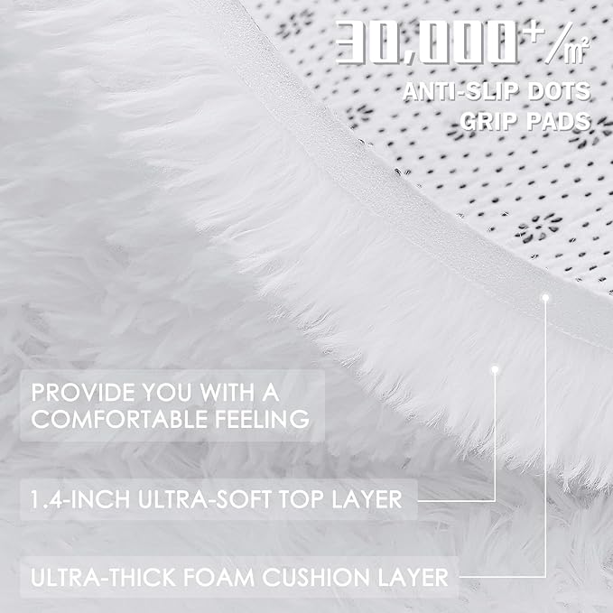 OLANLY 10x14 Machine Washable Large Area Rugs for Living Room, Bedroom, Soft Fluffy Shaggy Bedside Rug, Indoor Floor Carpet for Kids Girls and Boys, Dorms, Nursery, Home Decor Aesthetic, White