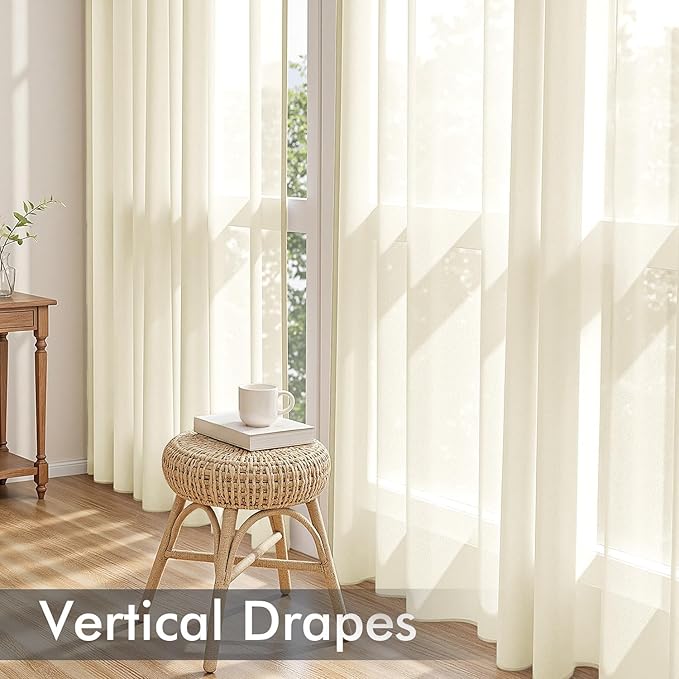MIULEE Light Cream Sheer Curtains 63 Inches Long, 4 Panels Set, Light Filtering Rod Pocket Voile Drapes for Living Room and Bedroom, Airy Soft Fabric Window Treatments, 42 x 63 Inches
