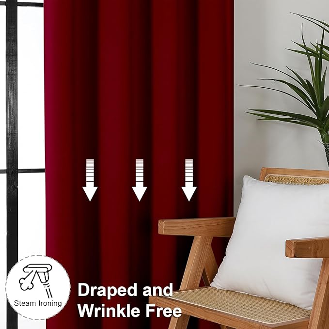 Simplebrand Ava Red Short Blackout Curtains for Bedroom 45 Inches Long 2 Panels Set, Solid Thermal Insulated, Energy Saving Window Treatment Curtains Blackout Drapes, W40 x L45 Inch, Red