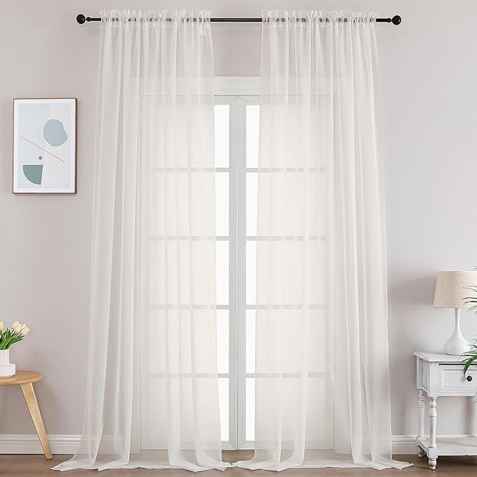 Gwine Ivory Sheer Curtains 120 Inches Long 2 Panels Set, Extra Long Sheer Ivory Curtains for Living Room Bedroom, Farmhouse Filmy Soft Rod Pocket Curtain, 59 Wx120 L Inch, 2 PCS, 10ft