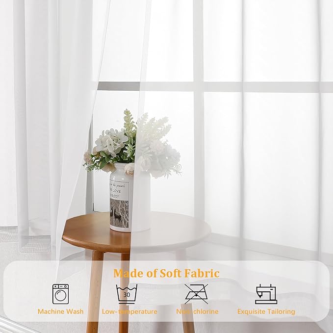 Gwine White Sheer Curtains 108 Inches Long 2 Panels Set, Voile Light Filtering Window Treatment Drapes for Living Room Bedroom Canopy, Each 42Wx108L inches, 9 Ft, White