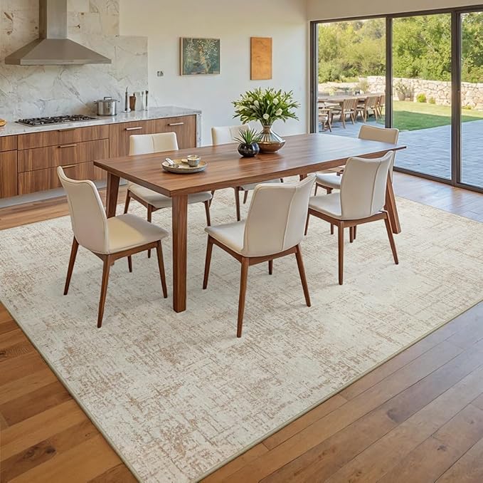 10x12 Area Rugs for Living Room Washable Rug: Anti-Skid Abstract Modern Living Room Rug Soft Thin Carpets Indoor Floor Non-Shedding Carpet for Bedroom Dining Farmhouse Nursery Beige White