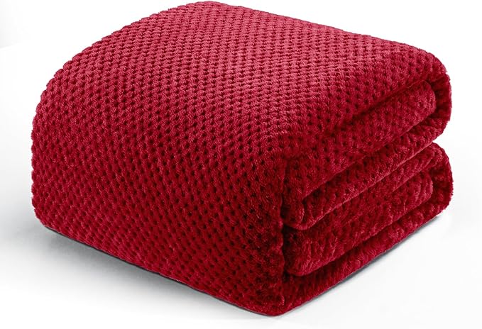 Exclusivo Mezcla Fleece Bed Blanket Queen Size, Super Soft and Warm Blankets for Couch, Sofa and Bed Waffle Textured, Cozy, Fuzzy and Lightweight (Deep Red, 90x90 Inches)