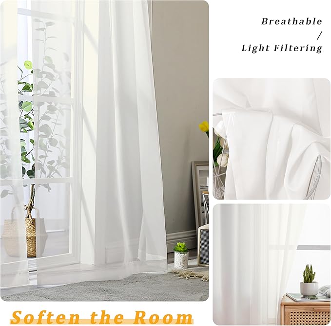 Gwine Ivory Valances for Windows, Small Light Filtering Rod Pocket Cafe Valance Curtains, Soft Sheer Curtain for Bathroom Laundry Basement, 42Wx14L inch, 2 Pieces